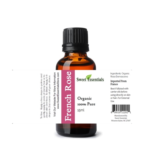 Organic French Rose Essential Oil - Rosa Damascena - 15ml - Imported from France - 100% Pure, Undiluted, Therapeutic Grade, Aromatherapy - Perfect for Diffusers, Hair, Skin and Nail Care