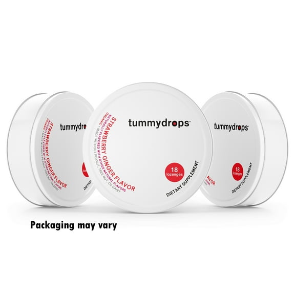 Organic Fresh Strawberry Ginger Tummydrops (Pack with 3 Tins, 54 drops total) USDA Organic, Gluten Free, Vegan, & Kosher