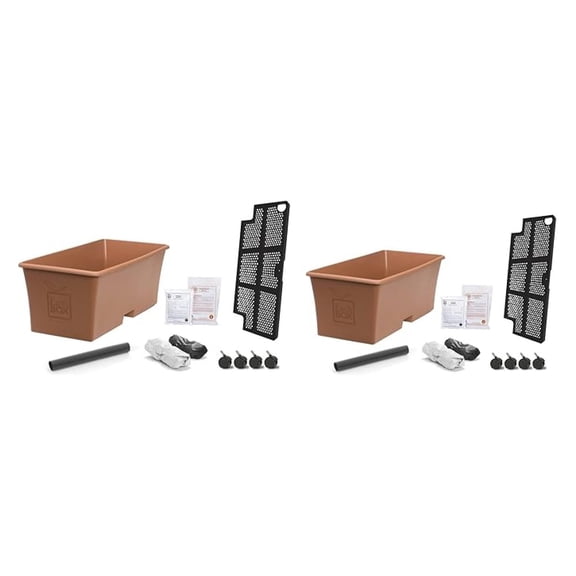 Organic Garden Kit, 2 Terra Cotta Planters - Veggie, Herb & Fruit Growing - Balcony, Porch, Rooftop Container Gardening - Easy Moveable Garden with Wheels