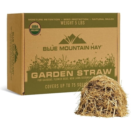 Organic Garden Straw (5lb) Straw Mulch for Raised Bed Gardens, Yard Landscaping, New Lawn Grass Seed Plantings, Tomato & Vegetable Mulch | Covers up to 75 sq ft