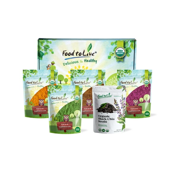 Organic Gift Box - Go Matcha On Sweet Little Dragon - Goji Berry Powder, Matcha Green Tea Powder, Coconut Sugar, Black Chia Seeds and Red Dragon Fruit Powder - by Food to Live