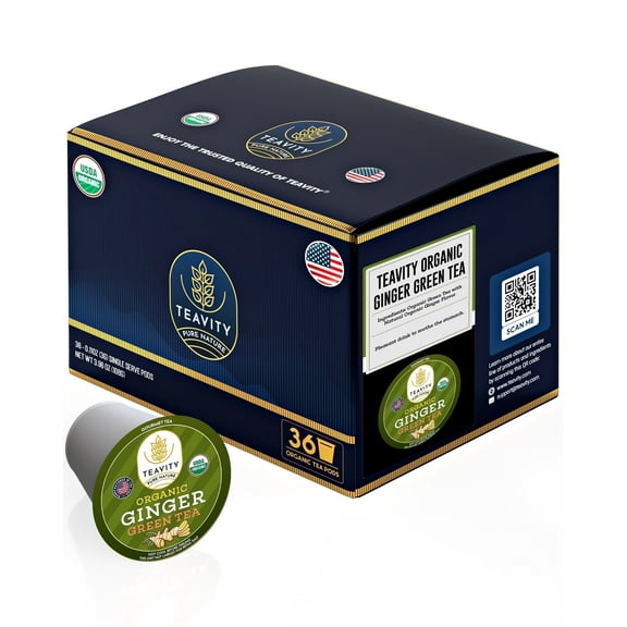 Organic Ginger Green Tea Pods Compatible with Keurig Brewers by Teavity (Ginger Green Tea, 36 Tea Pods)