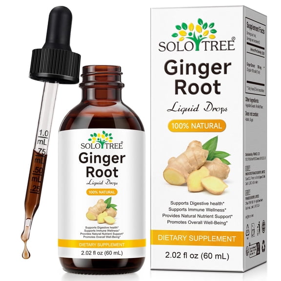 Organic Ginger Root Extract Drops, Liquid Ginger Root Tincture Herbal Supplement, Digestive & Daily Wellness Support, Vegan, Non-GMO, Gluten-Free, Dairy-Free, 2.02 oz