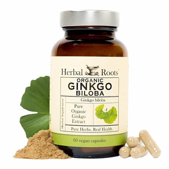 Herbal Roots Organic Ginkgo Biloba | 1,400mg per Serving | 60 Vegan Capsules