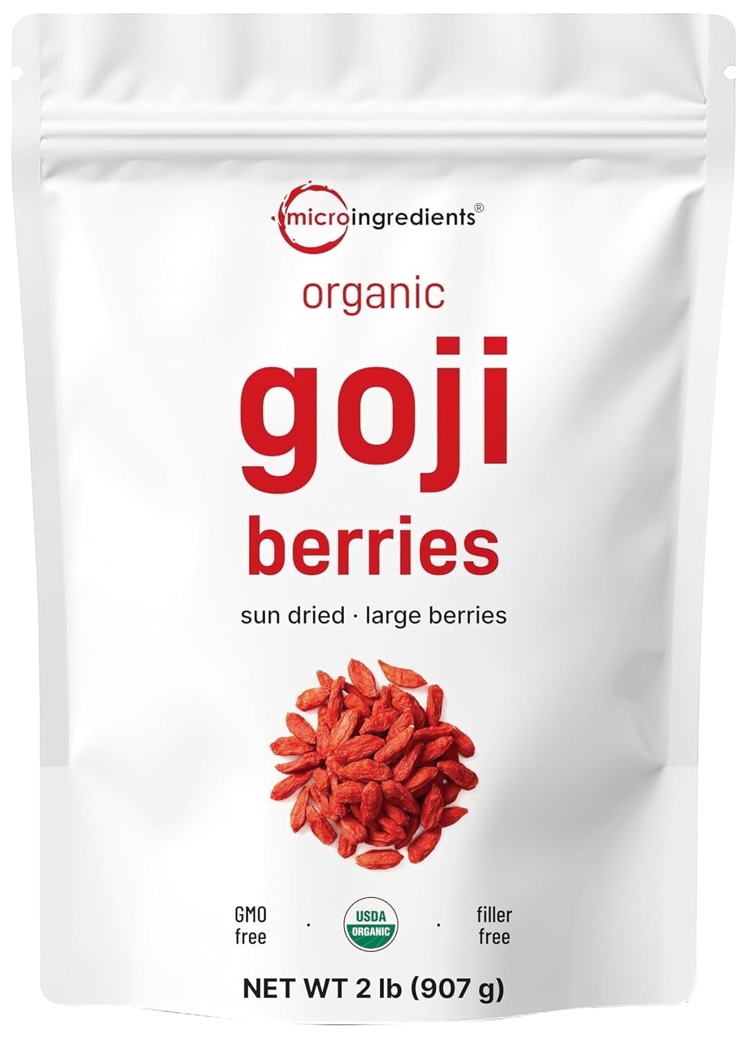 Micro Ingredients Organic Goji Berries, 32 Ounce | Large Whole Sun-Dried Berries | Raw Superfood for Energy, Eye, & Immune Health