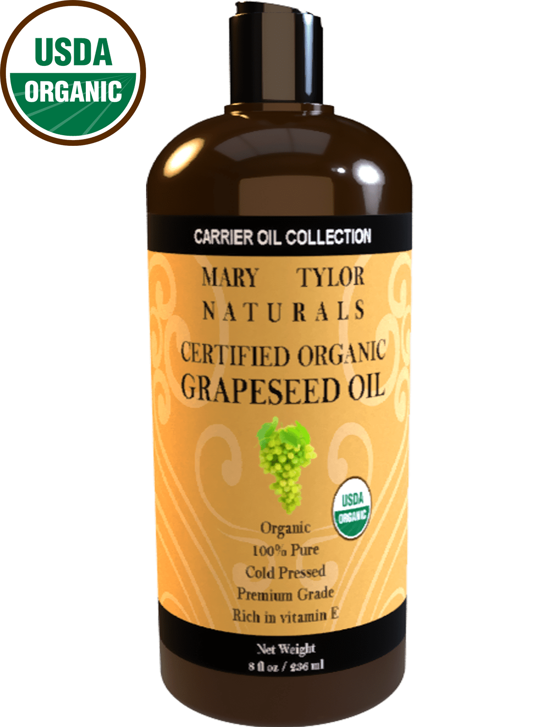 Organic Grapeseed Oil, 8 oz USDA Certified by Mary Tylor