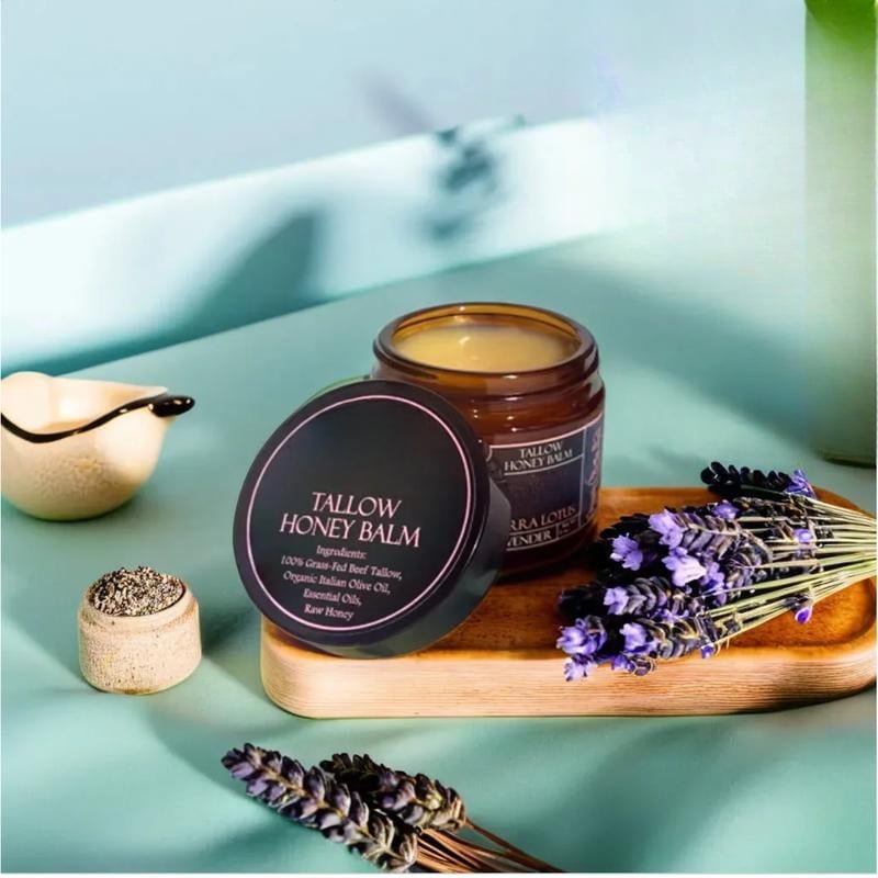 Organic GrassFed Beef Tallow Balm with Raw Honey Moisturizing Cream for Soft, Smooth Skin