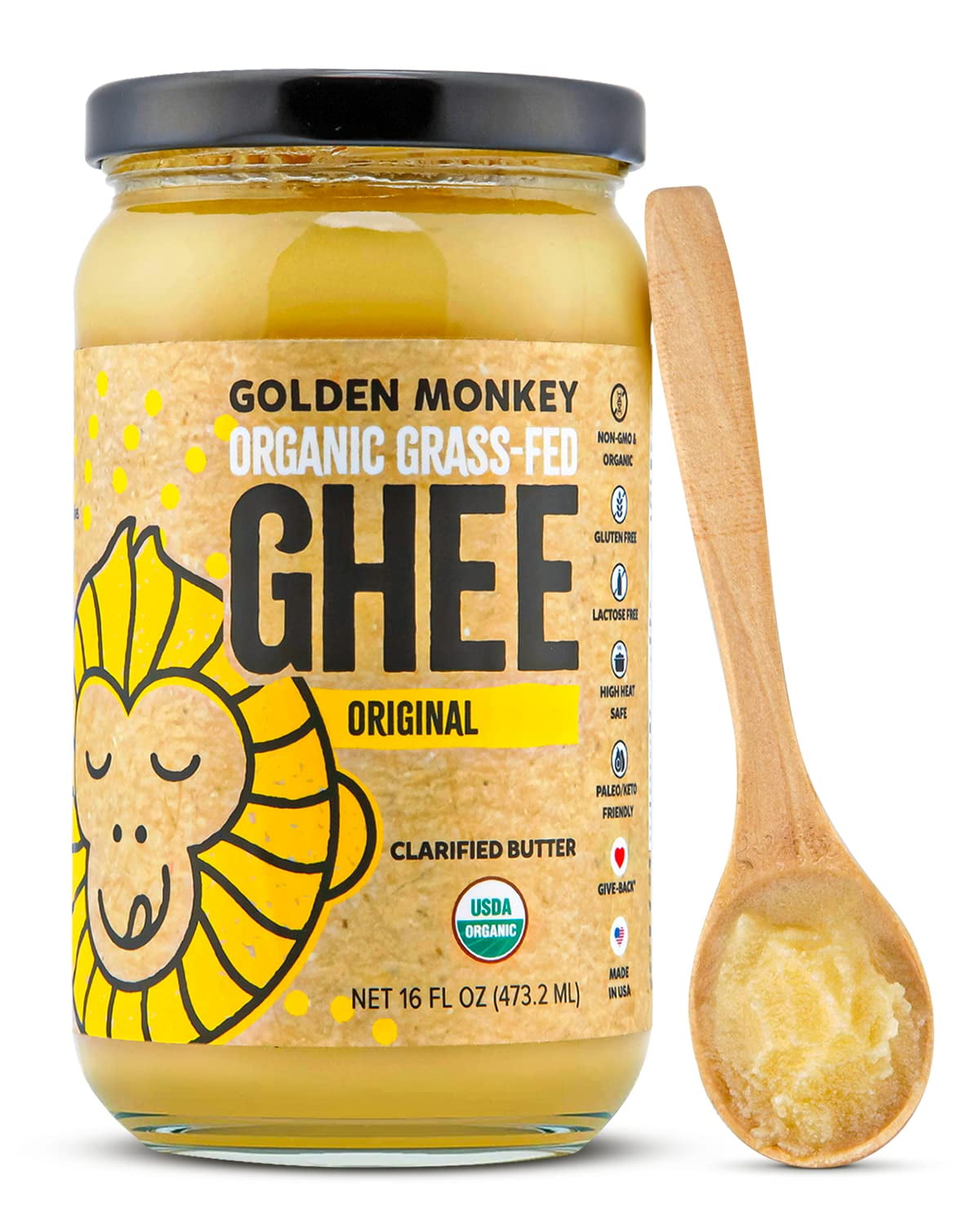 Organic Grass Fed Ghee Butter 16oz, Unsalted & Certified Perfect for