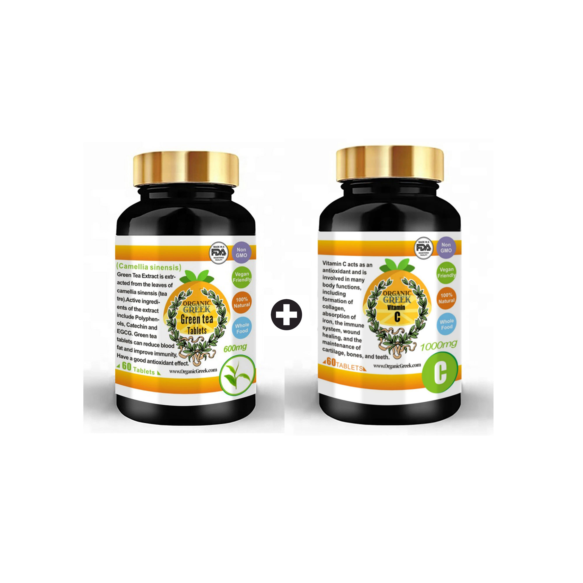 Organic Greek Green tea Tablets and Vitamin C 1000mg Natural Support