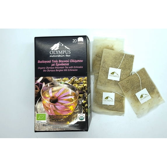 Organic Greek Olympus Mountain Tea with Echinacea. 20 Tea Bags. Net Weight 30 g / 1.05 oz
