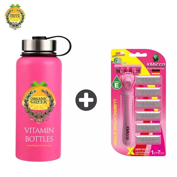 Organic Greek Pink Vitamin Bottles & XMicro Pink Razors For Women