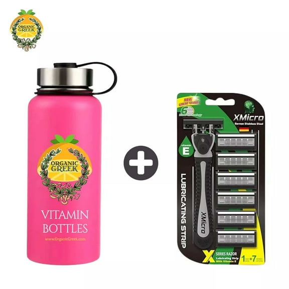 Organic Greek Pink Vitamin Bottles & XMicro Razors For Men & Women