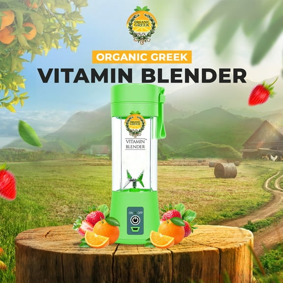 Organic Greek Vitamin Blender Portable Blender & Juicer with USB Charger. Portable Blender For Shakes, Smoothies, Juice 380ml, Six Blades Bright Green Color