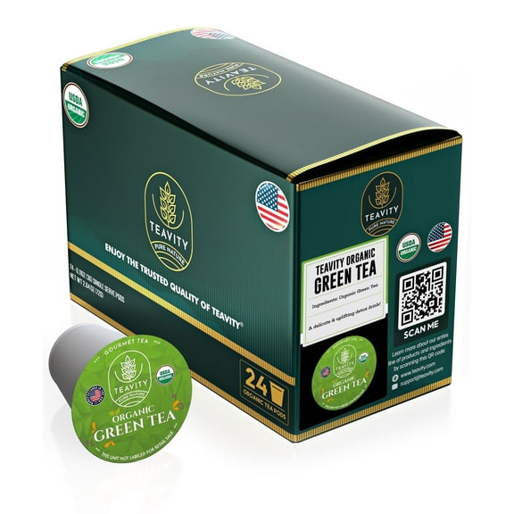 Organic Green Tea Pods Compatible with Keurig Brewers by Teavity (Green Tea, 24 Tea Pods)