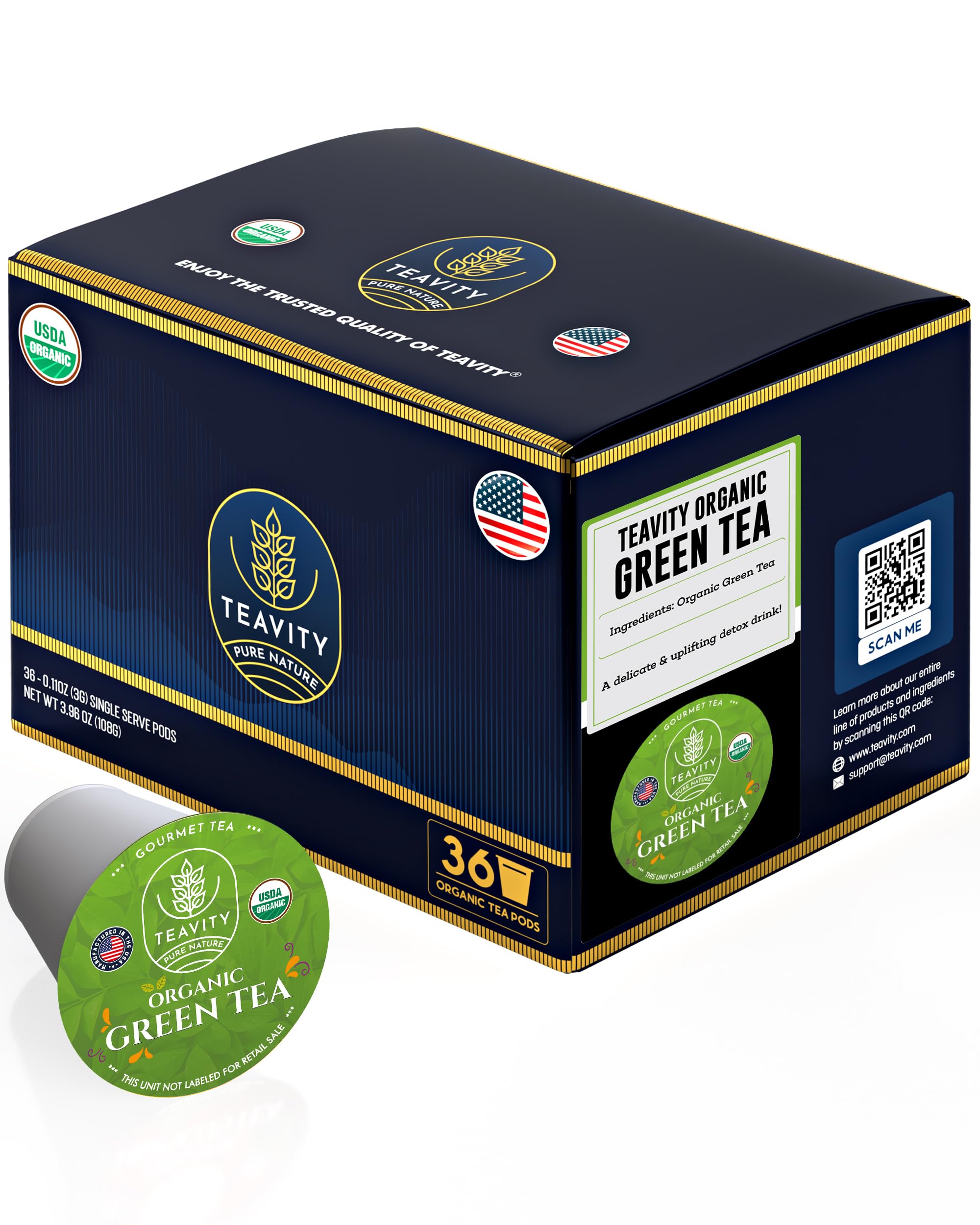 Organic Green Tea Pods for Keurig Unsweetened Green Tea for K Cup