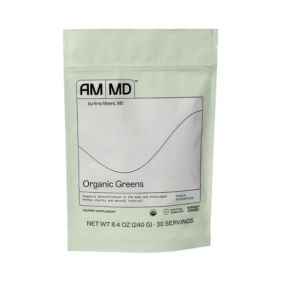Amy Myers MD Organic Greens Powder - Supports Energy & Gut Health - USDA Organic Superfood Blend with Spirulina, Chlorella, Barley Grass - 270g (30 Servings)