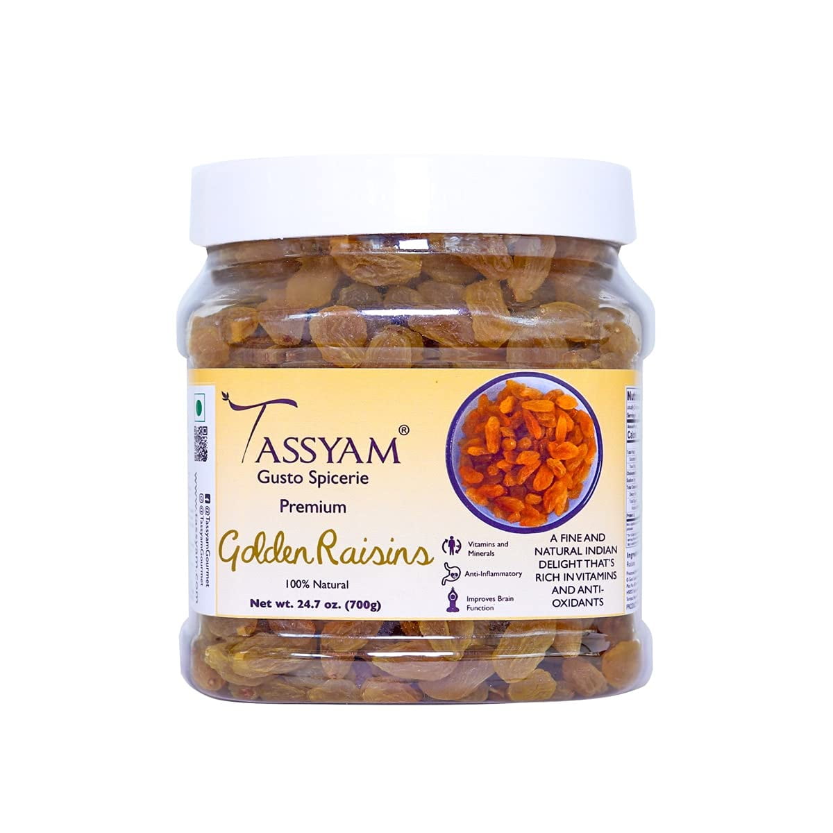 Organic Gusto Spicerie Golden Raisins By Tassyam 700gm, Rich In