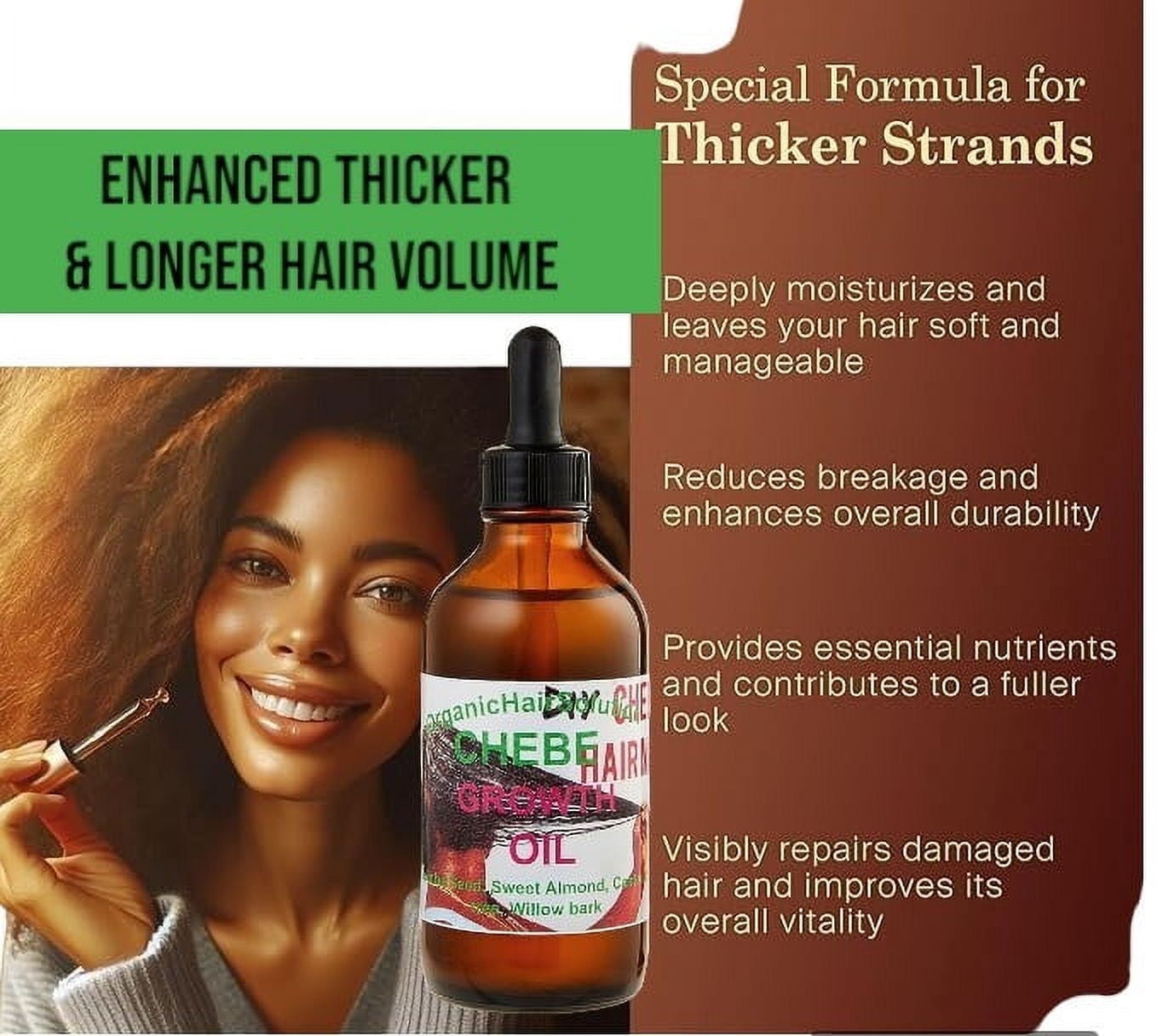 Organic Chebe Hair Growth Oil Serum for Stronger, Thicker Hair, Split Ends & Dry Scalp with Castor & Tea Tree Oil (4 oz)