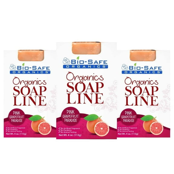Bio-Safe Organics Organics Soap Line, All-Natural Handmade Bath Soap Bar, Pink Grapefruit Paradise, 4 oz, 3 Pack