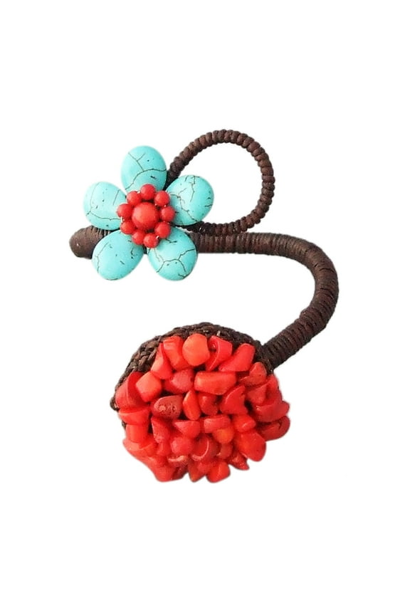 Organic Handmade Red Circle TQ-Coral Flower Cuff for Female Adult