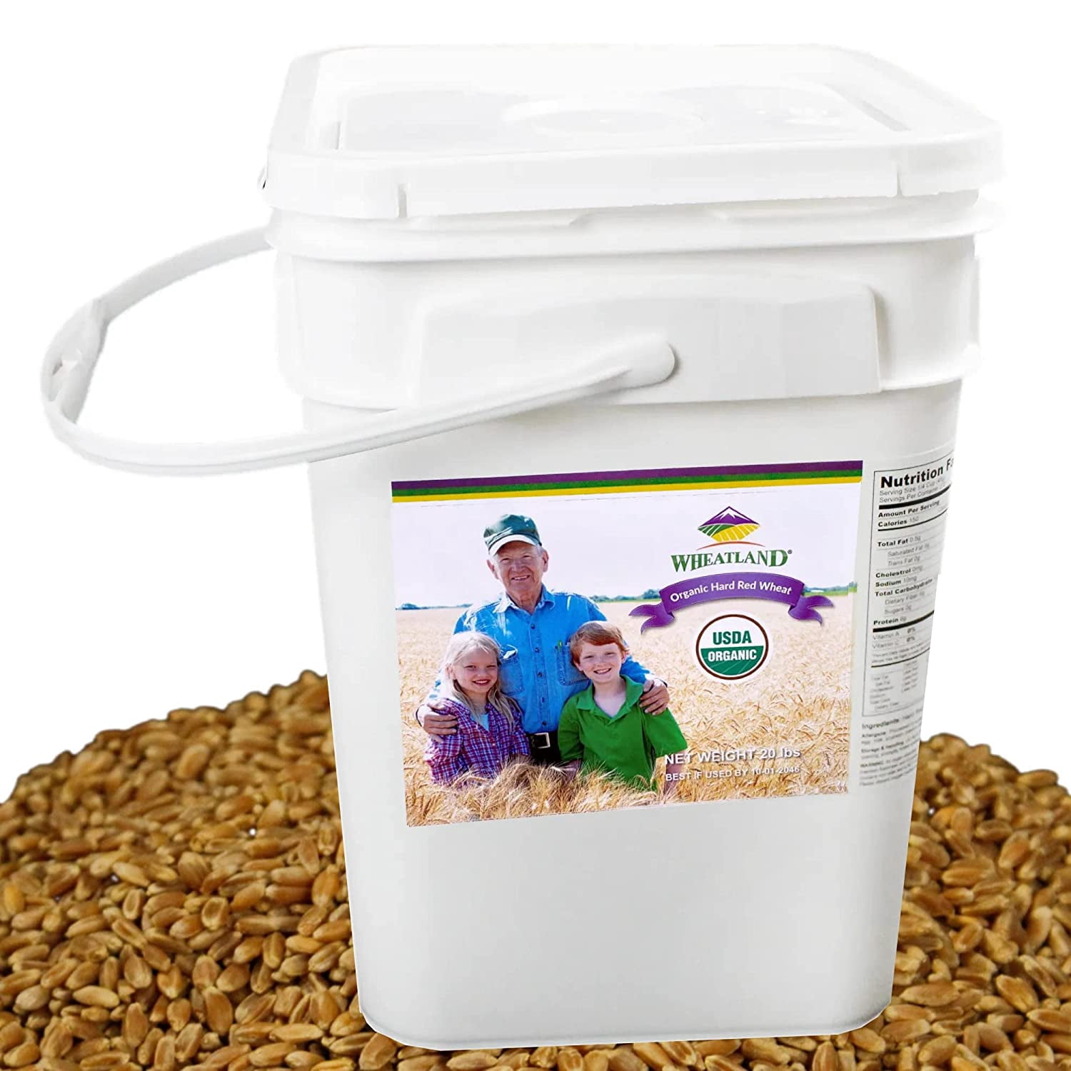 Organic Hard Red Wheat Berries • 20lb Bucket, Sealed in Mylar