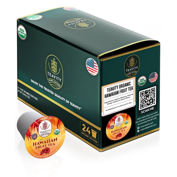 Teavity Tea Pods Organic Hawaiian Fruit Naturally Decaffeinated Compatible with Keurig Brewers 24 Count