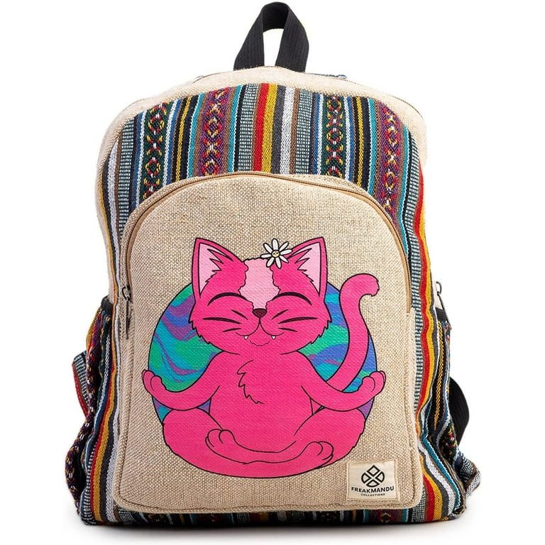 Organic Hemp Backpack Bag Eco Friendly Hippie Yak Design Durable Functional Traveling Hiking Friendly Casual Daypack Bag by Freakmandu