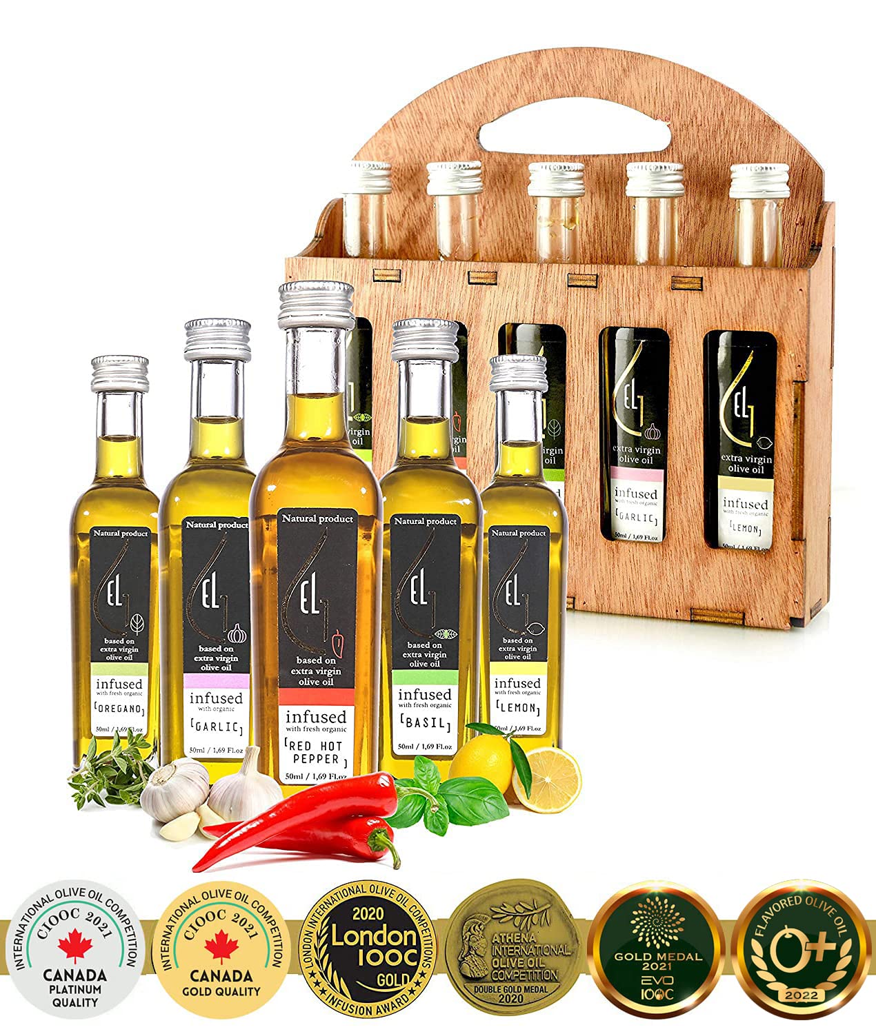 Organic Herbs Infused Greek Extra Olive Oil 5 flavors Basil Lemon