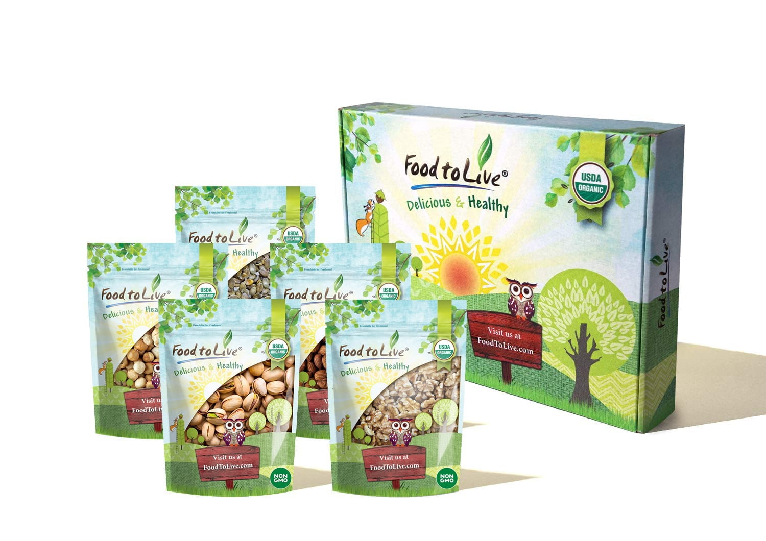 Organic Holiday Gift Set – Contains Pistachios, Walnuts, Almonds, Hazelnuts, and Pumpkin Pepitas. Variety of Non-GMO, Raw, and Roasted Snacks for Men, Women, Best Friend