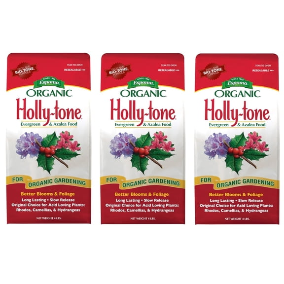 Organic Holly-Tone 4-3-4 Natural & Organic Evergreen & Azalea Plant Food; 4 lb. Bag; The Original & Best Fertilizer for All Acid Loving Plants Including Rhododendrons & Hydrangeas, Pack of 3