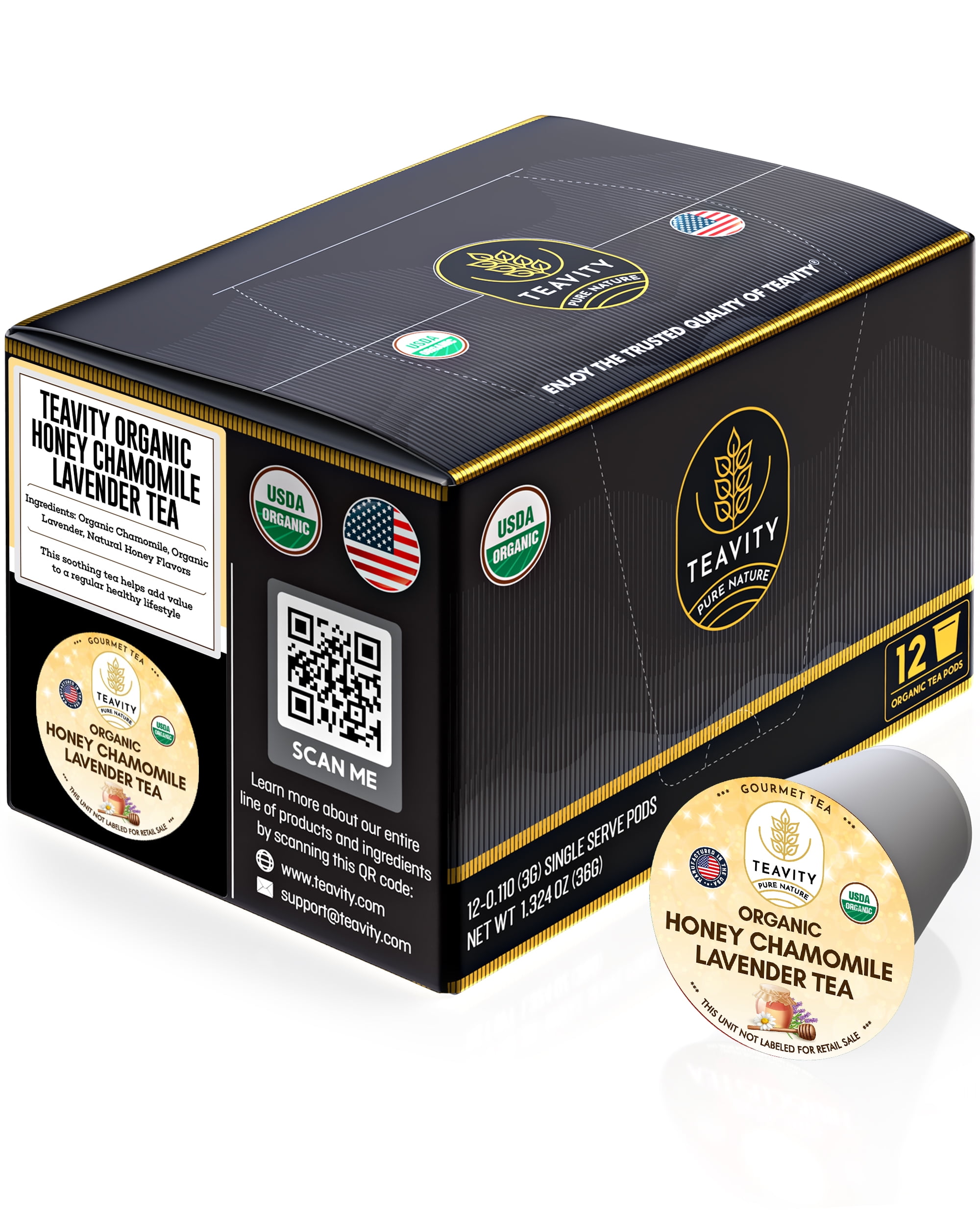 Organic Honey Chamomile Lavender Tea Pods Compatible with Keurig