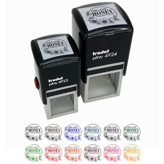 Organic Honey Natural Product with Cosmos Flowers Self-Inking Rubber Stamp Ink Stamper - Orange Ink - Small 1 Inch