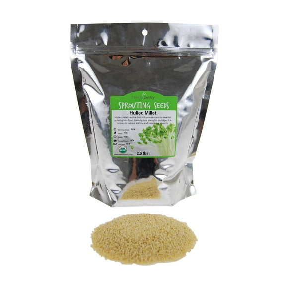 Organic Hulled (Husk Removed) Millet Seeds: 2.5 Lb - Non-GMO Cereal Grain - Make Millet Beer, Grind Millet Flour, Cereal, Bird Seed, Emergency Food Storage