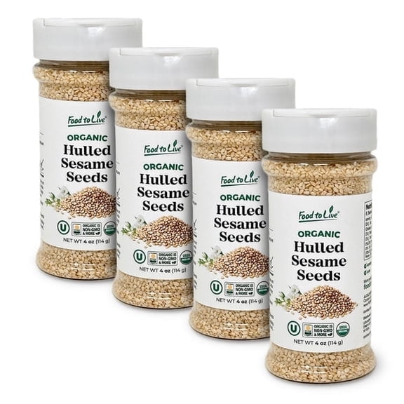 Food to Live Organic Hulled Sesame Seeds, 0.25 Lbs Raw in Resealable Jar, Perfect for Cooking, Baking, Smoothies and Salads, Non-GMO, Vegan, Kosher (Pack of 4)
