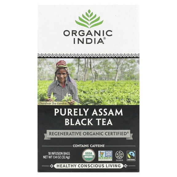 Organic India Purely Assam Black Tea, 18 Infusion Bags, 1.14 oz (32.4 g)