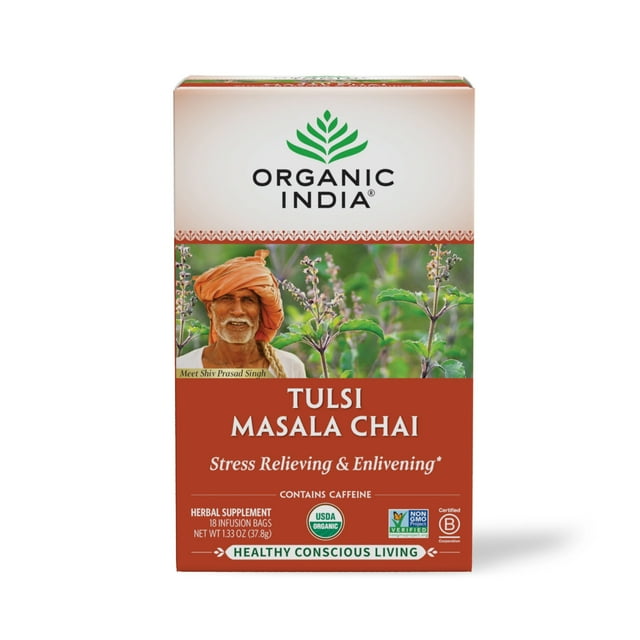 Organic India Tulsi Tea Chai Masala with Spices & Ginger, Latte Blend