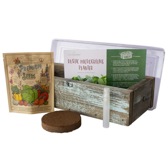 Organic Indoor Microgreens Growing Kit - With Reclaimed Barnwood Style Planter - Aged Brown - Complete Soil Based Indoor Garden Kit With Organic Purple Radish Microgreens Seeds - Rustic Kitchen Decor