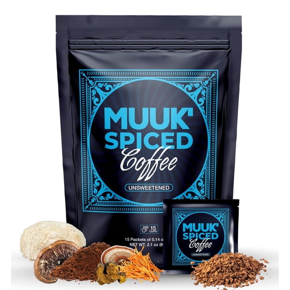 Organic Instant Coffee by MUUK' | Spiced with Cacao, Cinnamon & Cardamom | Adaptogen Superfoods for Better Focus, More Energy and Stronger Immune Defense | 15 servings