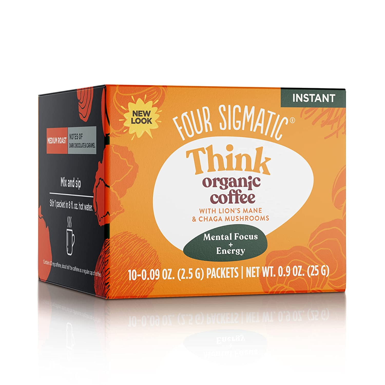 Organic Instant Coffee Powder by Four Sigmatic | Arabica Instant Coffee Singles with Lion's Mane, Chaga and Rhodiola | Mushroom Coffee Instant Mix for Better Focus and Immune Support | 10 Packets