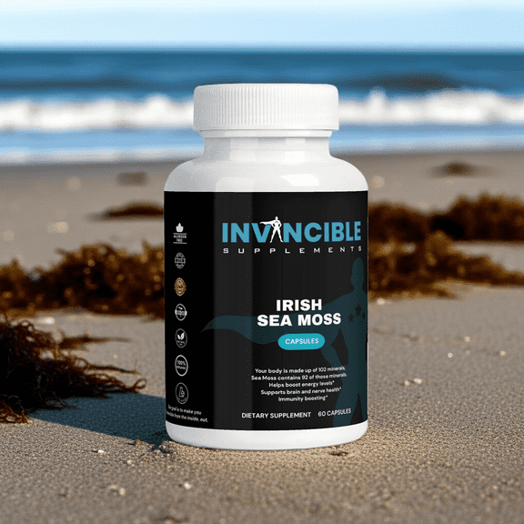 Invincible Supplements Organic Sea Moss Supplement with Organic Bladderwrack & Burdock Root Immune Support, Digestive Health, Thyroid Support