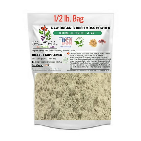 Organic Irish Sea Moss Powder - Chondrus Crispus - Raw, Vegan, Non GMO - Honest Herbs - 1/2 lb.