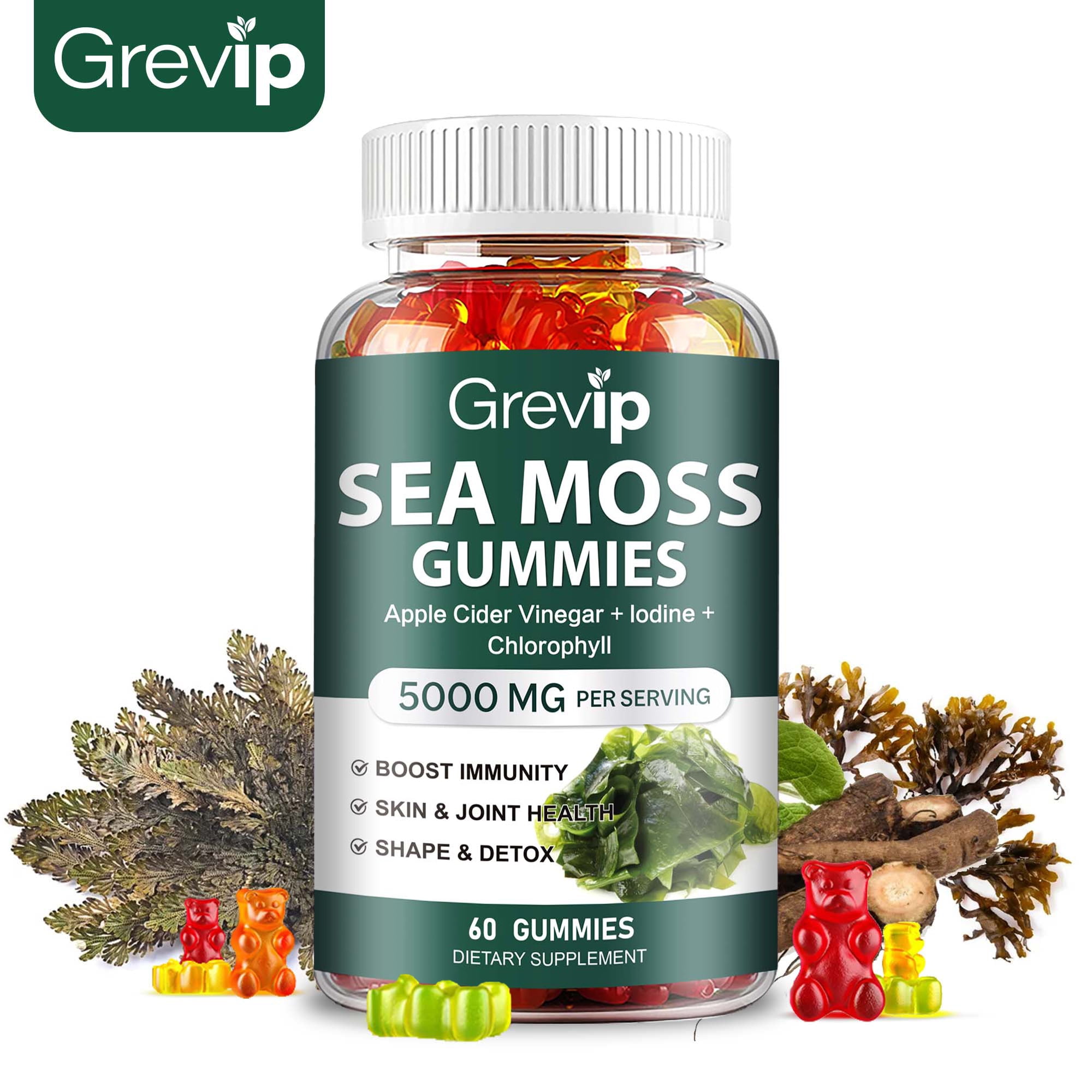 Organic Irish Sea Moss - with Bladderwrack, Burdock Root, Chlorophyll - Support Digestion and Immune Health - 60 Gummies
