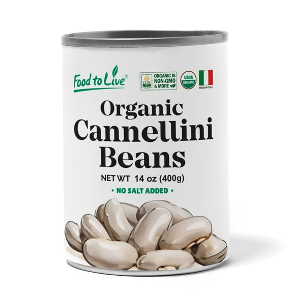 Organic Italian Canned Cannellini Beans, 14 oz (Pack of 1) - Unsalted Non-GMO White Kidney Beans. Perfect for Salads, Soups and Pasta e Fagioli. Vegan. Good Source of Fiber and Protein