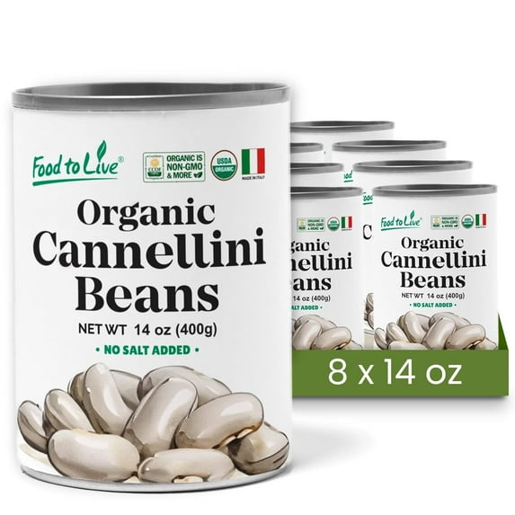 Organic Italian Canned Cannellini Beans, 14 oz (Pack of 8) - Unsalted Non-GMO White Kidney Beans. Perfect for Salads, Soups and Pasta e Fagioli. Vegan. Good Source of Fiber and Protein