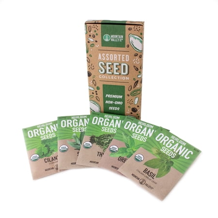 Organic Italian Herb Garden Seed Collection - 5 Non-GMO, Organic Seed Packets - Oregano, Thyme, Basil, Sage, Cilantro - Kitchen Culinary Herb Gardening Seeds