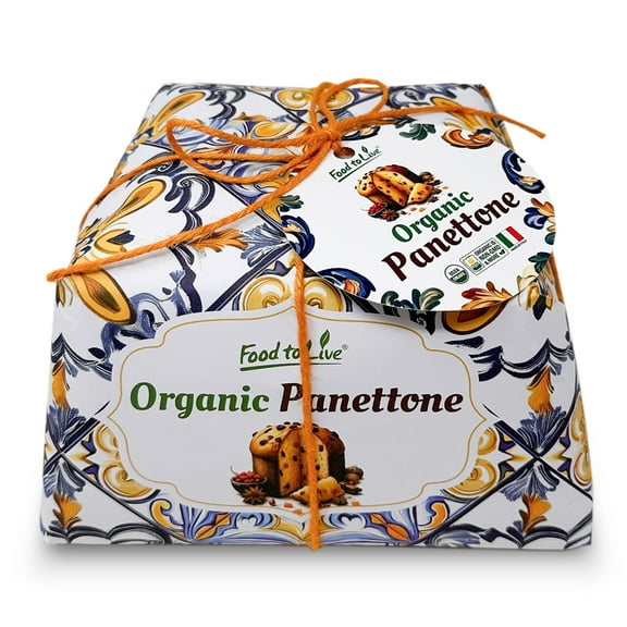 Food to Live Organic Italian Panettone, Pack of 1 - Authentic Artisan-Made, Traditional Holiday Cake with Raisins and Candied Orange Peel, Perfect for Gifts, Hand-wrapped, Non-GMO - 750g (1.65 lb) x1