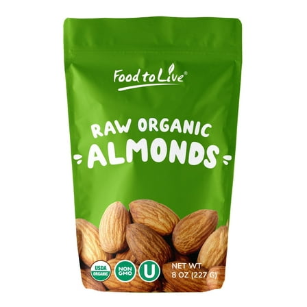 Organic Imported Raw Almonds, 8 Ounces - Non-GMO, Kosher, No Shell, Whole, Unpasteurized, Unsalted, Raw, Vegan - by Food to Live
