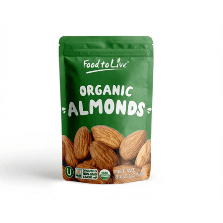 Organic Imported Raw Almonds, 8 Ounces - Non-GMO, Kosher, No Shell, Whole, Unpasteurized, Unsalted, Raw, Vegan - by Food to Live