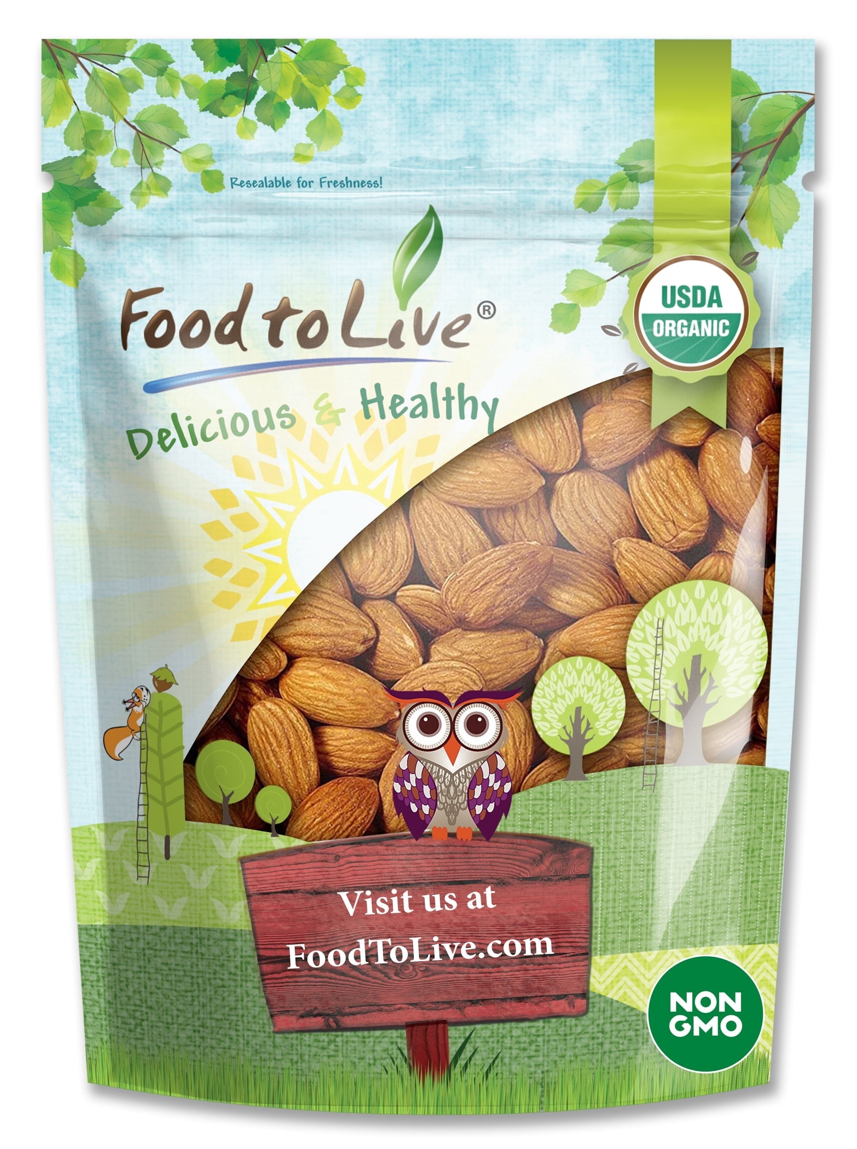 Organic Imported Raw Almonds, 3 Pounds - Non-GMO, Kosher, No Shell, Whole, Unpasteurized, Unsalted, Raw, Vegan - by Food to Live
