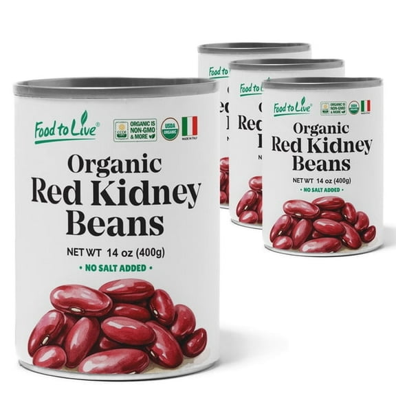 Organic Italian Red Kidney Beans, 14 oz (Pack of 4) Unsalted, Non-GMO, Vegan by Food to Live
